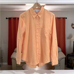 Blue Sol Womens Linen Rayon Solid Button Down Roll Tab Sleeve Top Sz M Peach NWT